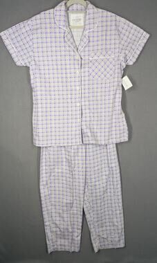 Vtg Erika Taylor Country Cottons Pajama Set Medium Purple White Plaid NWT NOS